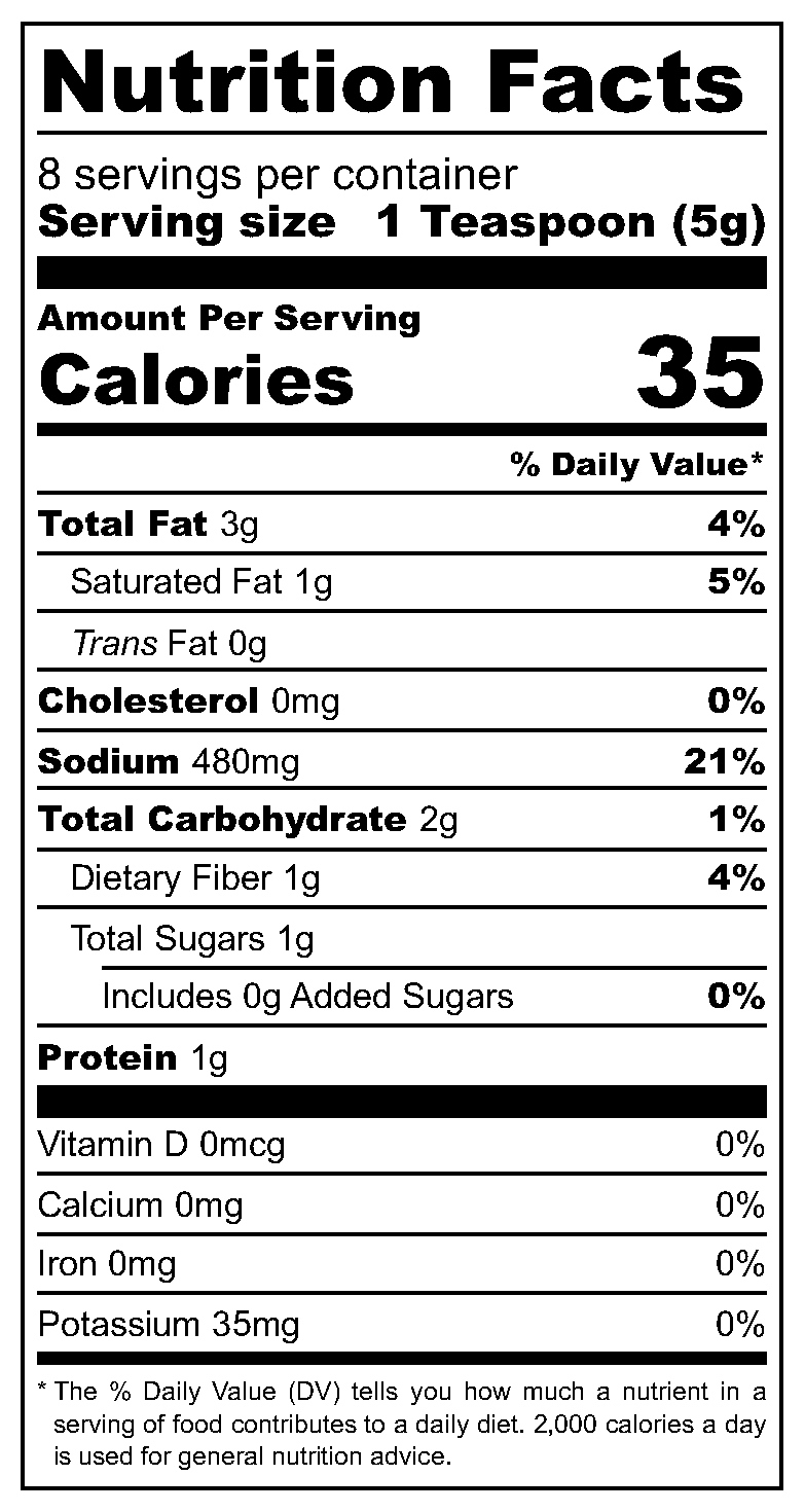 Indonesian Fried Rice Seasoning nutritional label