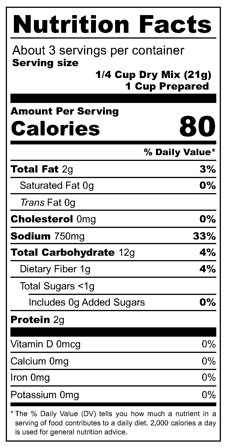 Czech Potato Soup Mix nutritional label