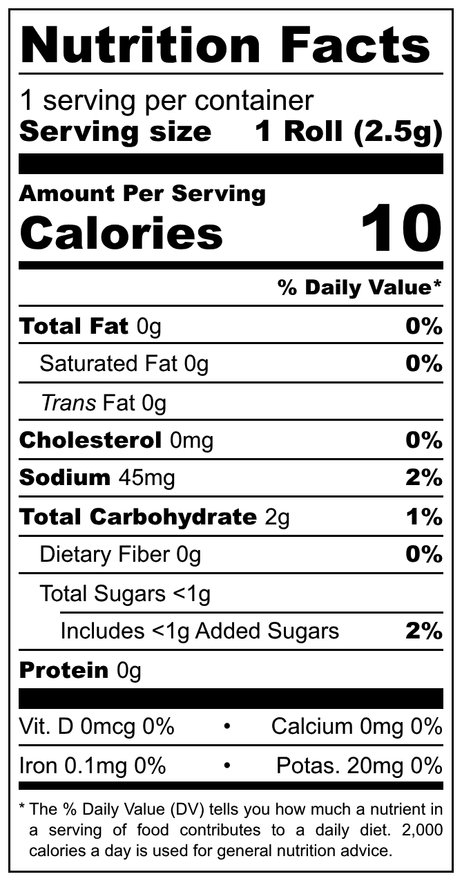 Big Roll Grilled Seaweed BBQ nutritional label