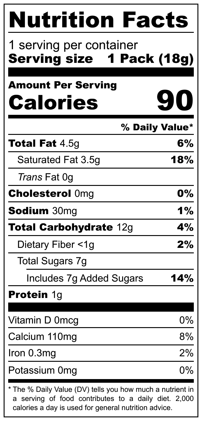QQ Green Tea Matcha Creme Coated Cocoa Biscuit Sticks nutritional label