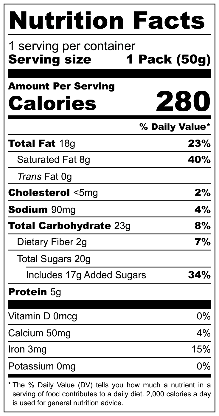 Serenata Triplo Peanut Butter nutritional label