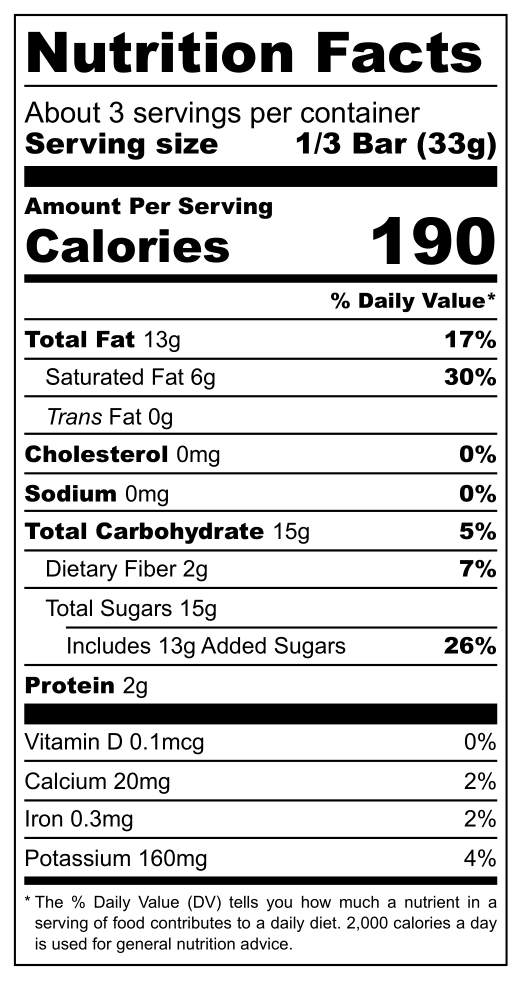 Novi Gianduja nutritional label