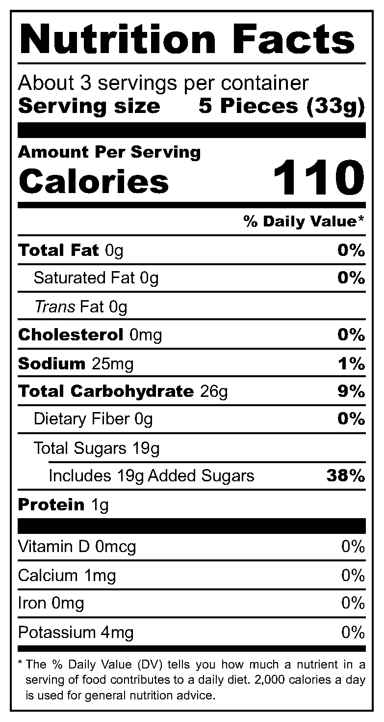 Vidal Spicy Mangos nutritional label