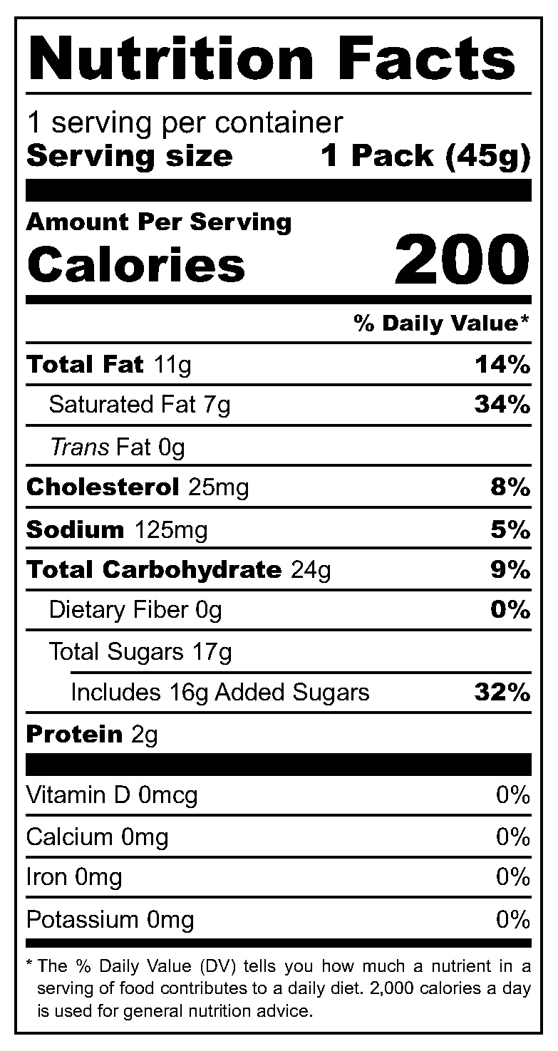 Today Cheesecake & Lemon nutritional label