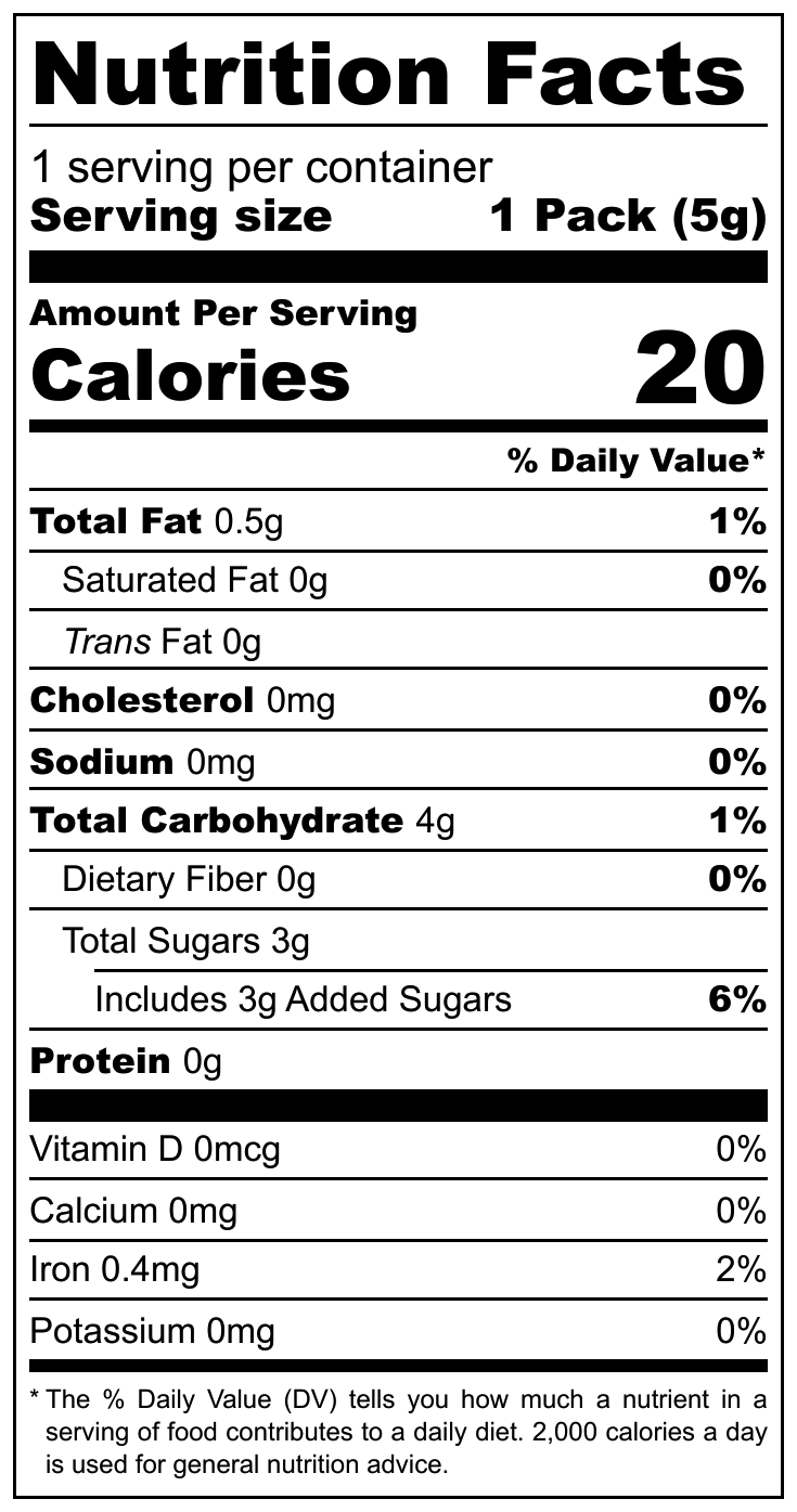 Shahi Meva Mouth Refreshner nutritional label