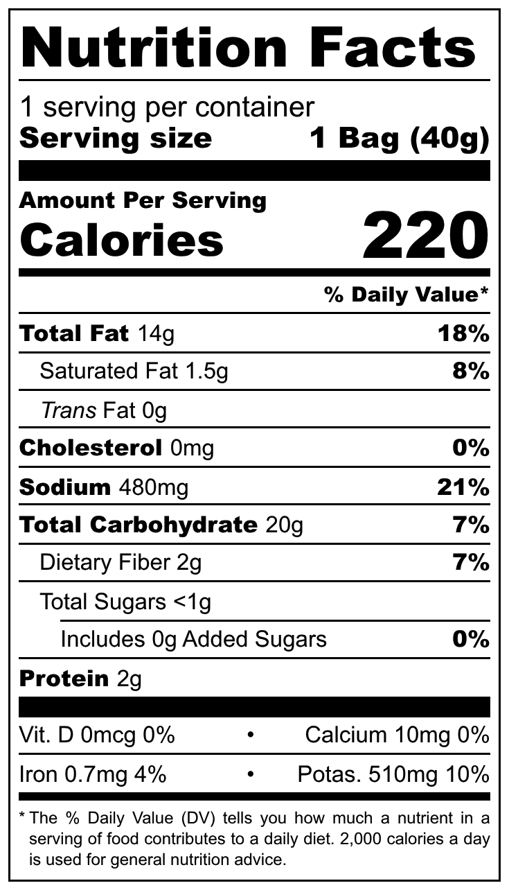 Garlic Potato Chips nutrition facts