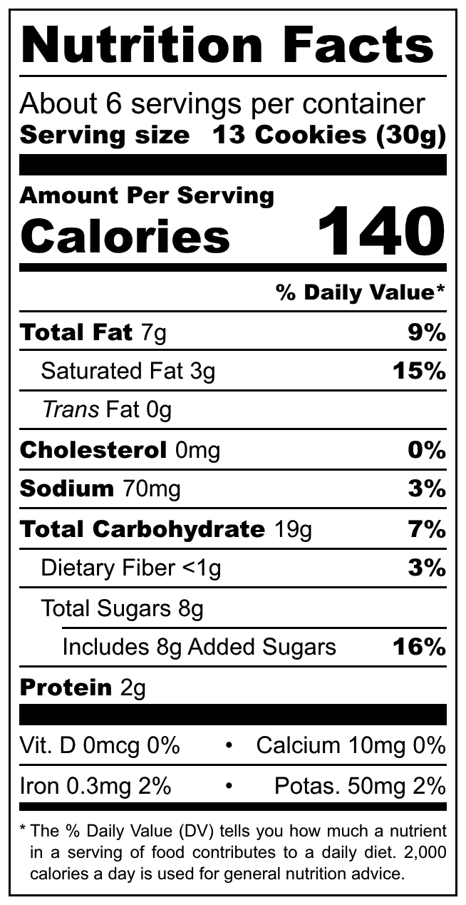 Karens Bakery Mini Spice Cookies nutritional label