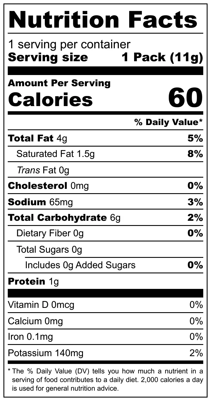 Tasto Flat Cut Potato Chips nutritional label