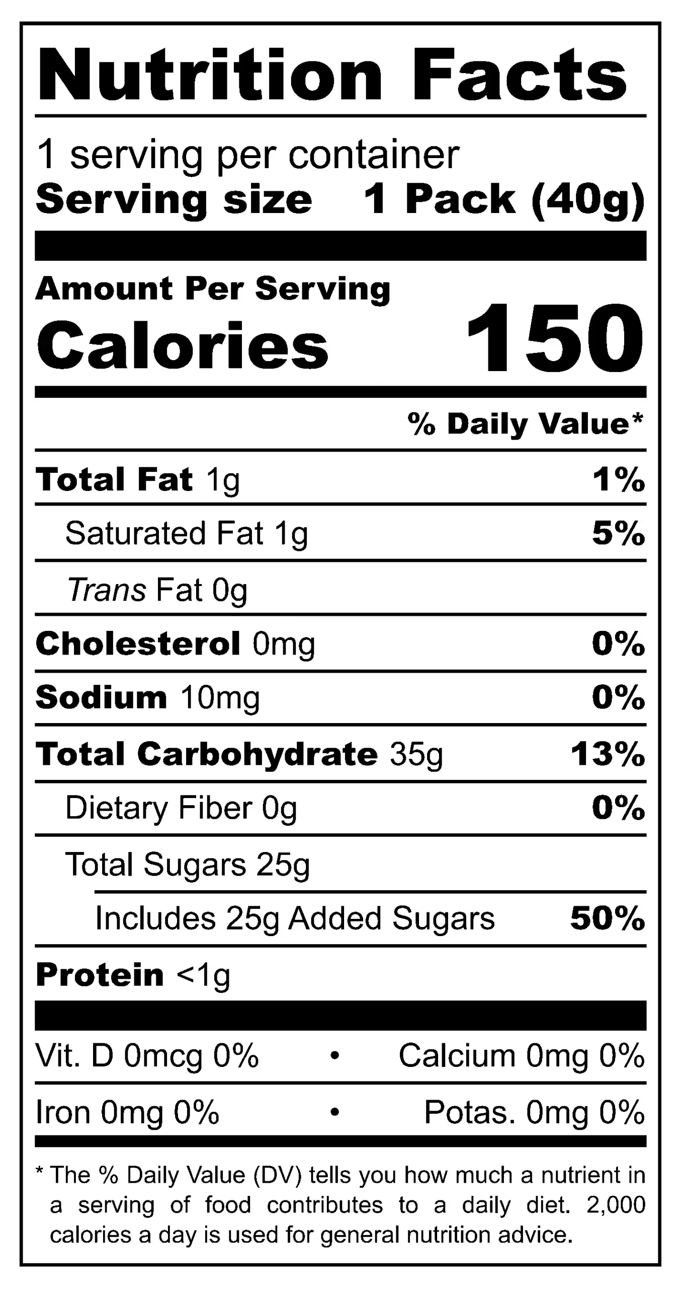 Sour Punk Spaghetto nutritional label