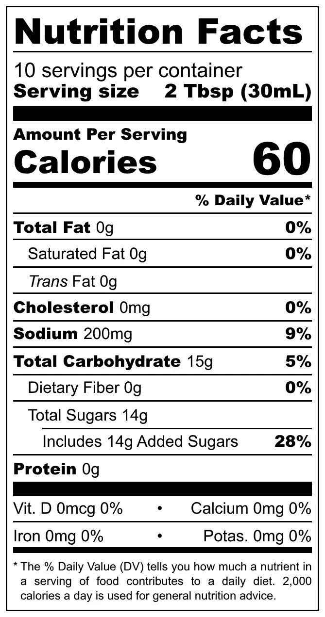 Lobo Thai Sweet Chili Sauce nutritional label