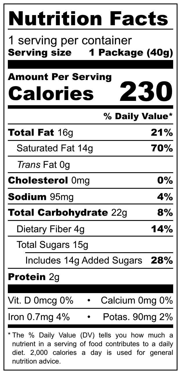 Glendee Coconut Chips nutritional label