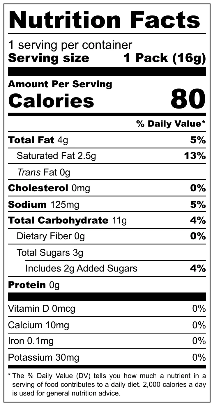 Suthera Thai Coconut Crispy Rolls nutritional label