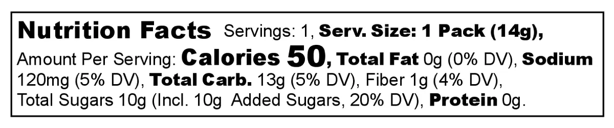 Pulparindo Mango Hot & Salted Candy nutrition facts