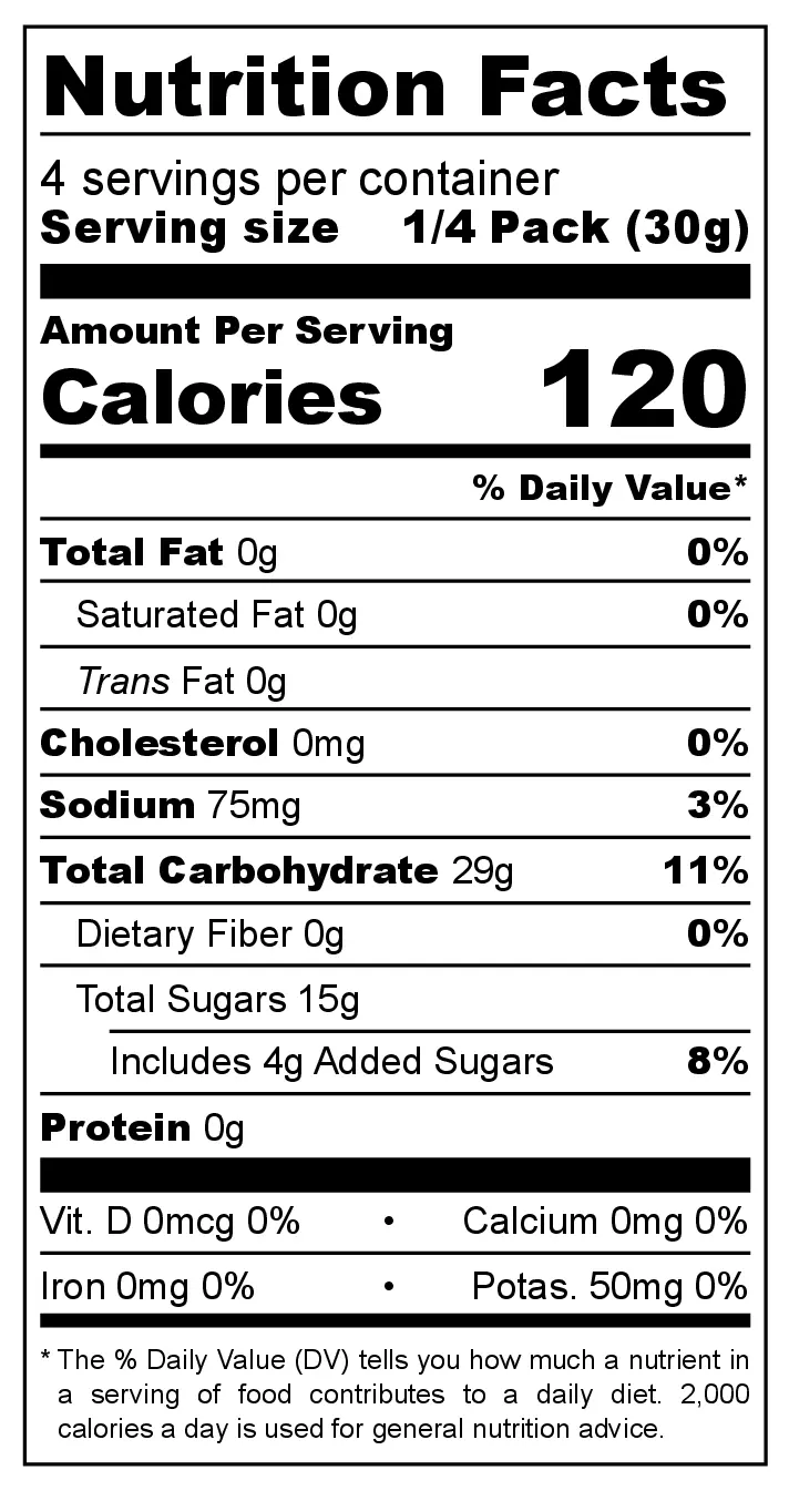 Mango Gummies nutrition facts
