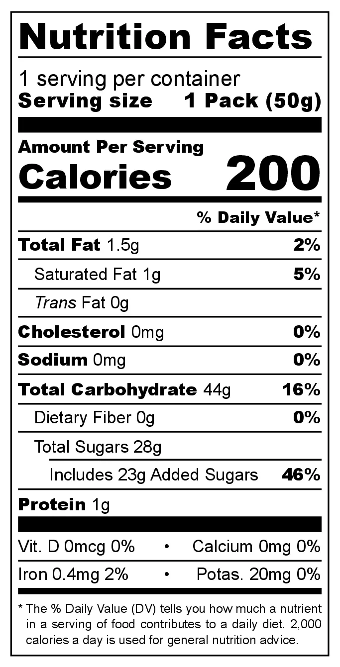 Sour More Mixed Fruit Belts nutrition facts