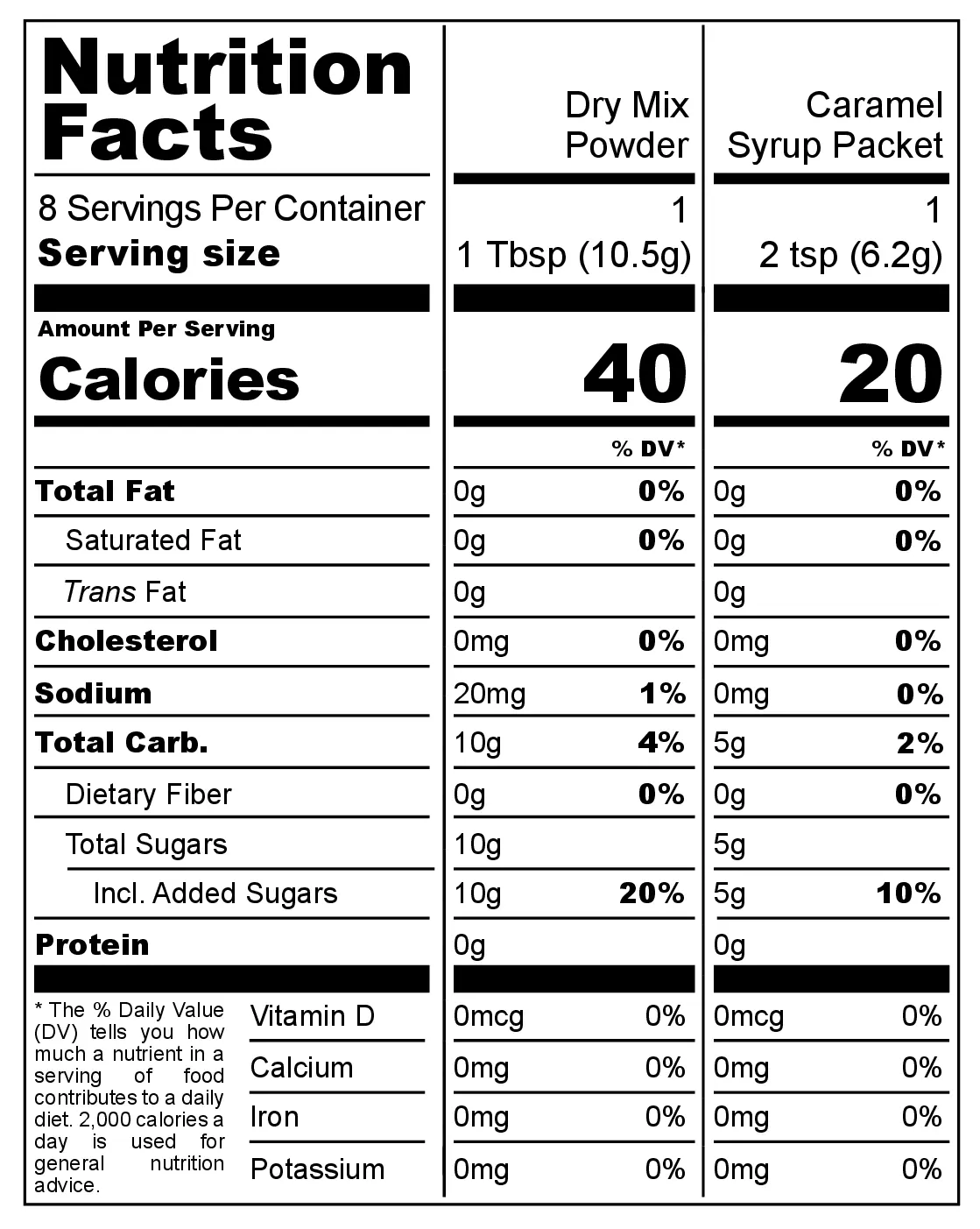 Vanilla with Caramel Custard Mix Flan nutrition facts