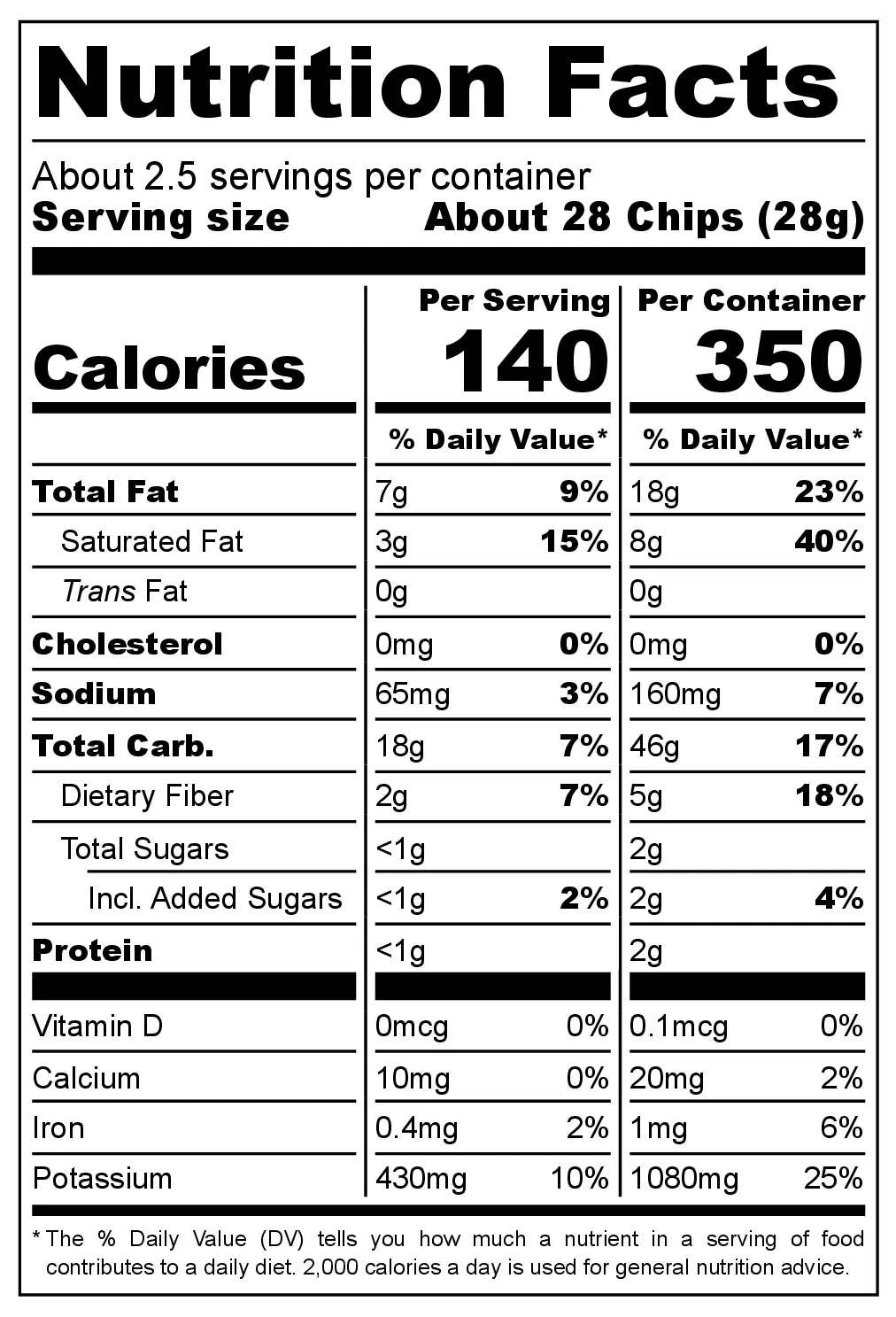 Sriracha Banana Chips nutrition facts