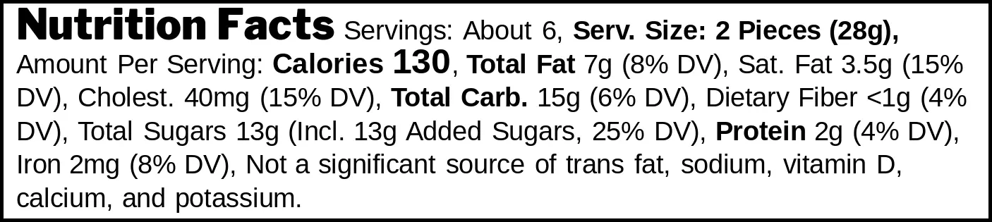 Pompas Egg Yolk Chocolates nutrition facts