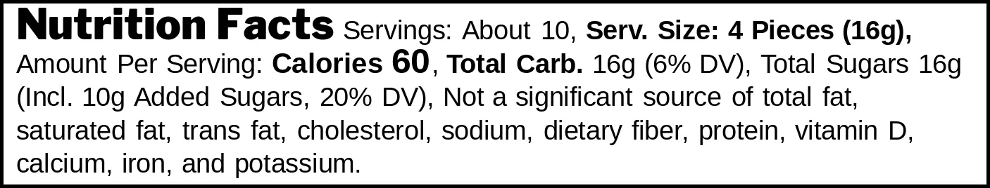 Mini Ouzo Hard Candies nutrition facts