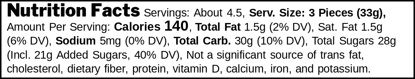 Greek Yogurt Chews nutrition facts