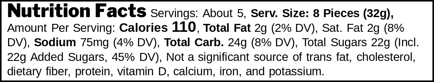 Toffix Sour Cola Chewy Candy nutrition facts