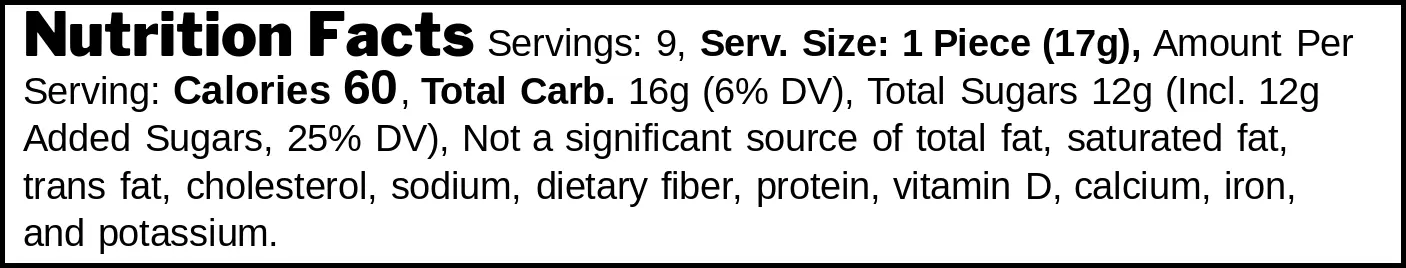 Bon Bon Bum Maracuyá nutrition facts